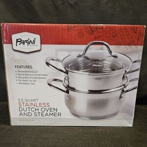 Parini 3.5 Quart Stainless Dutch Oven and Steamer NIB